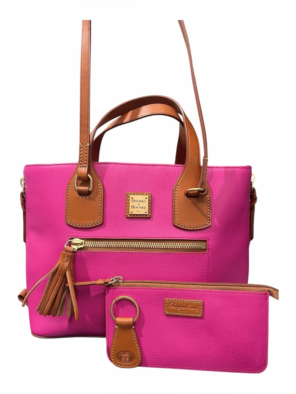 Dooney & Bourke NWOT Deep Fuchsia Morgan Shopper with Zipper Pouch and Key Tag - Picture 2 of 11